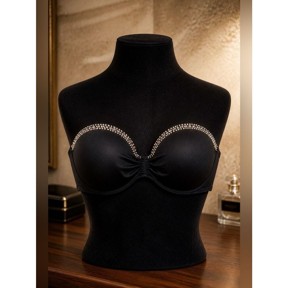 JEWELED BLACK BANDEAU SWIM TOP by VS SIZE 36C